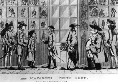 La tienda de impresiones de Macaroni, pub. por N. Darley, 1772 de E Jopham